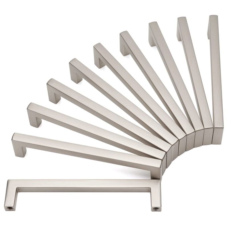 KOOFIZO Solid Square Bar Cabinet Handle - Brushed Nickel Furniture Pull, 5 Inch/128mm Screwhole Distance, 10-Pack for Kitchen Cu
