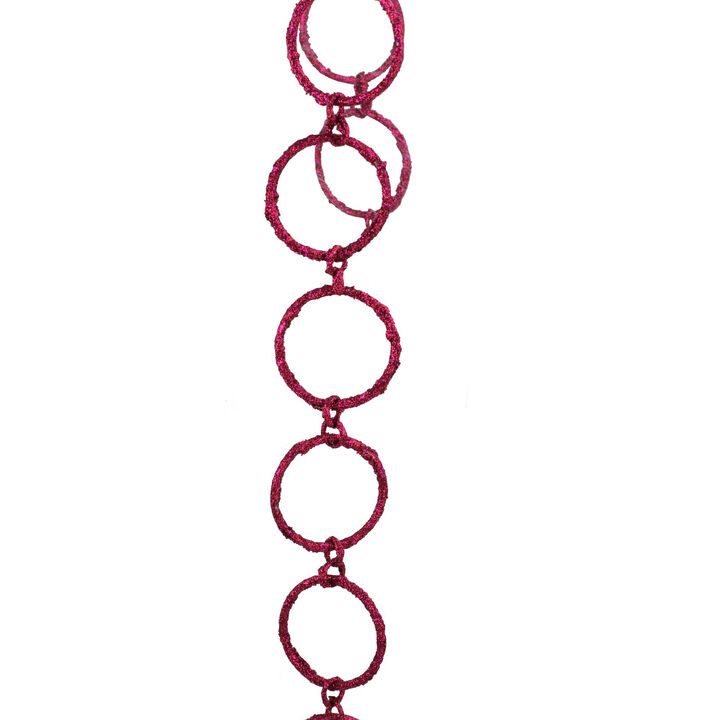 5' x 1.75" Pink Sparkling Glitter Round Circle Chain Artificial Christmas Garland - Unlit