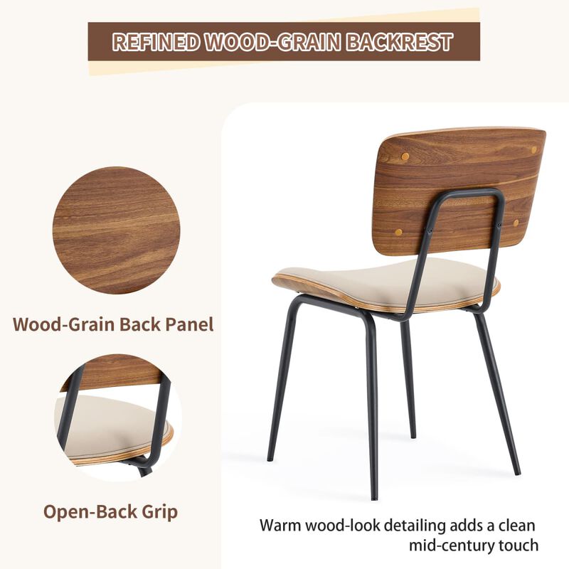 Set of 4 Dining Chairs PU Leather Dining Chairs with open back walnut veneer back Dining Chairs with metal legs leveling feet image number 6