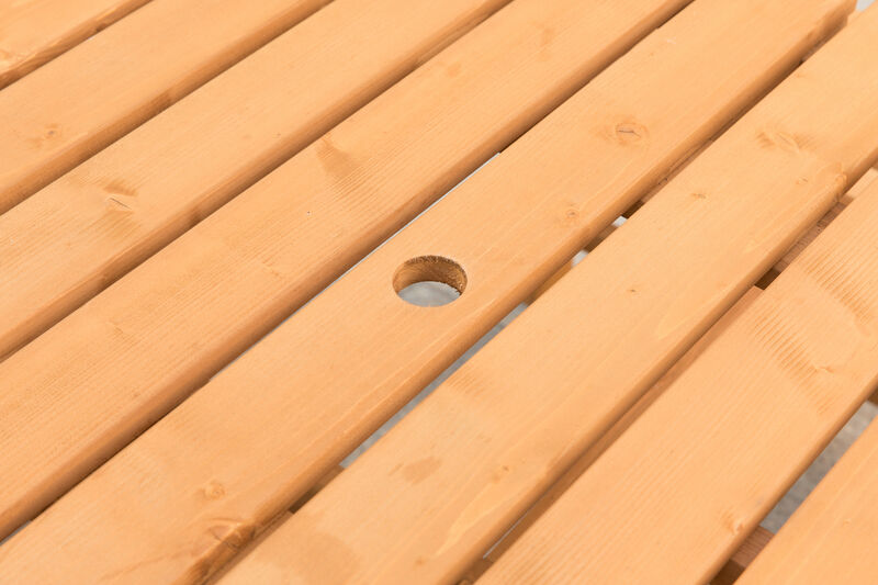 Outdoor Wooden Patio Deck Garden 6-Person Picnic Table, for Backyard, Garden, Stained