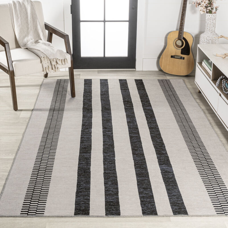 Vichy Geometric Striped Machine Washable Area Rug