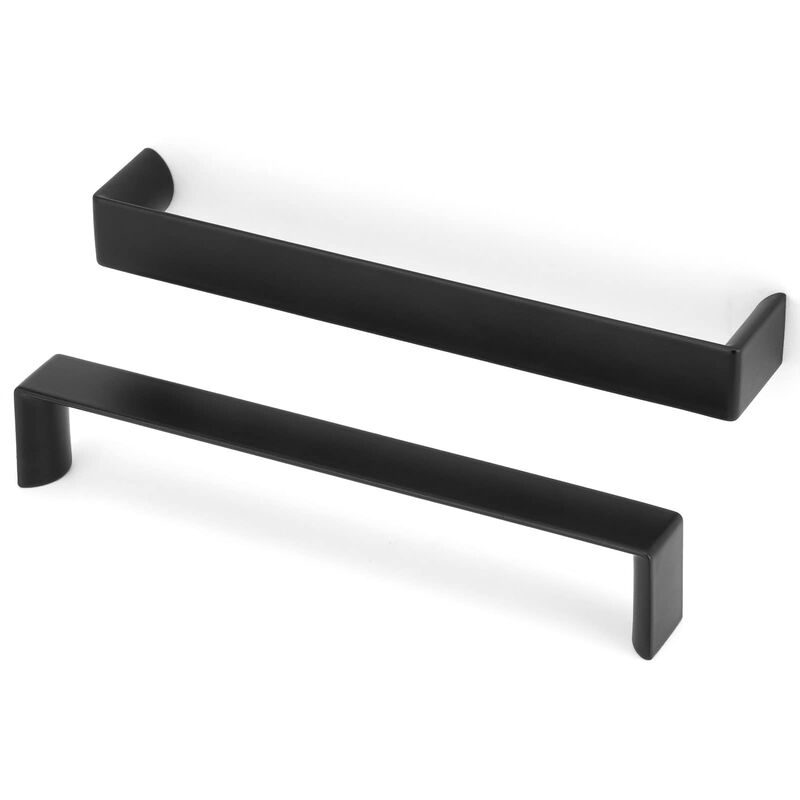 BEROSSA 6-1/4 Inch Screw Spacing, Matte Black Wide Flat Modern Pulls, Kitchen Cabinet Handles, Pack of 10 | Solid Furniture Hard
