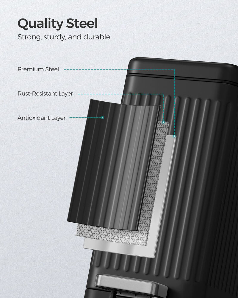 Bathroom Trash Can 6L Stainless Steel with Soft Close Lid Black image number 4