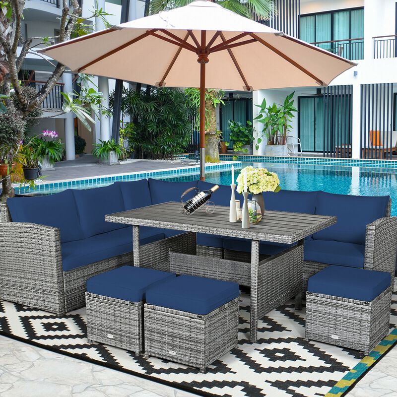 7 Pieces Patio Rattan Dining Furniture Sectional Sofa Set with Wicker Ottoman image number 2