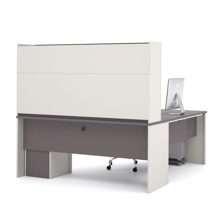 Bestar Connexion L-shaped workstation with hutch in Slate & Sandstone