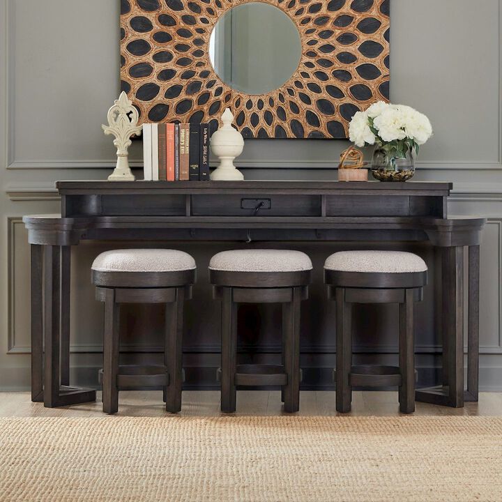 Liberty Furniture 4 Pc Console Table Set - 3 Upholstered Stools, AC USB Charging Station