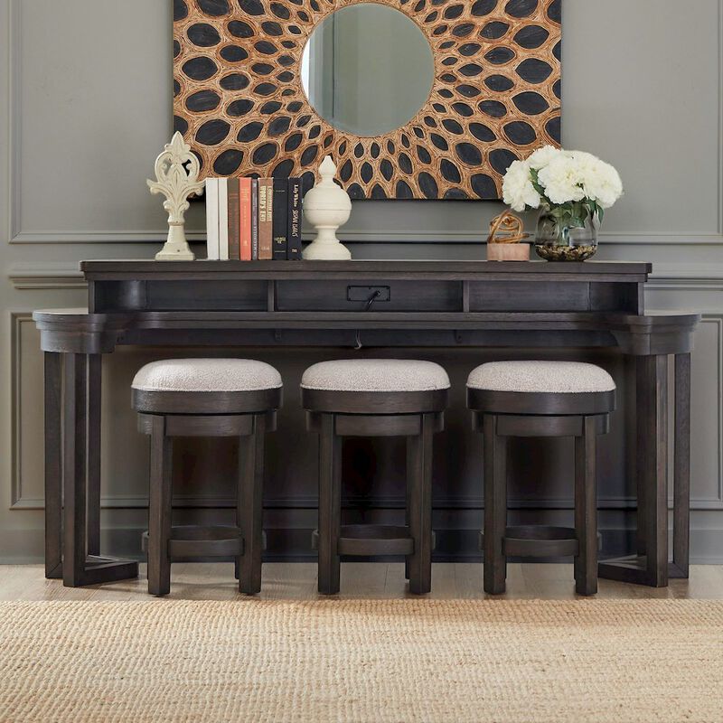 Liberty Furniture 4 Pc Console Table Set - 3 Upholstered Stools, AC USB Charging Station image number 1