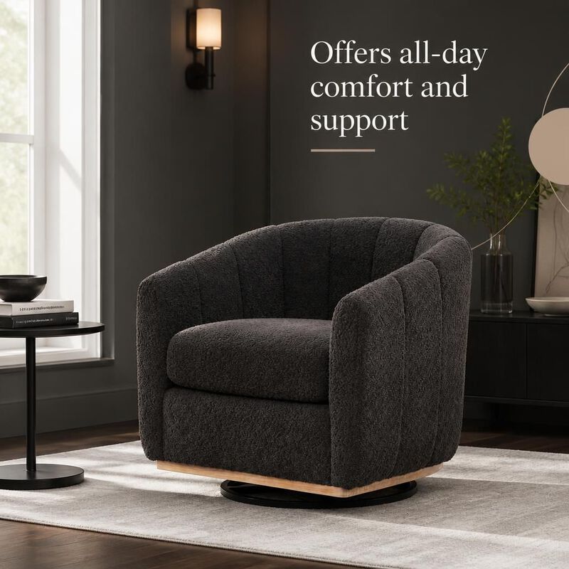 GOODSILO 31.89 Inch Wide Modern Chenille 360 Swivel Tufted Pumpkin-Shape Barrel Armchair for Living Room Bedroom Lounge Office image number 4