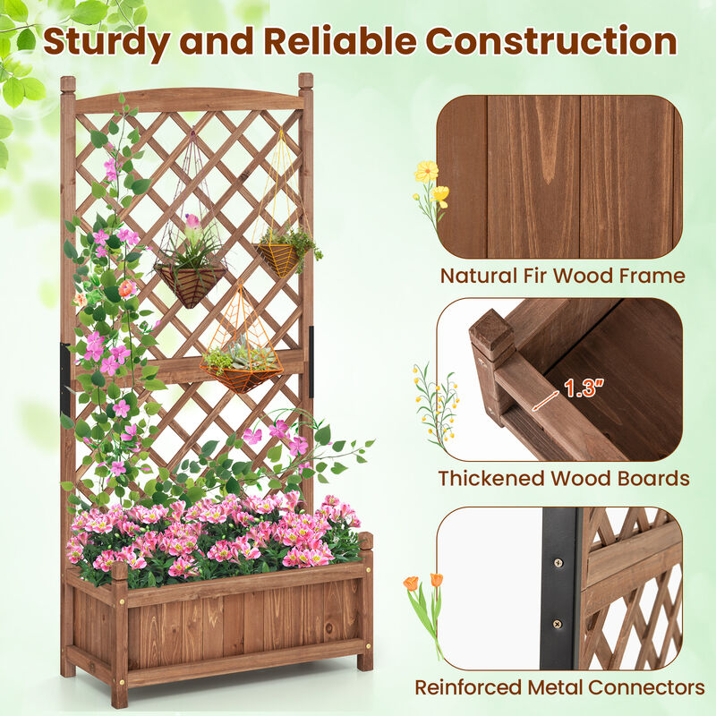 Tall Raised Garden Bed with Diamond Lattice Trellis and Drainage Holes