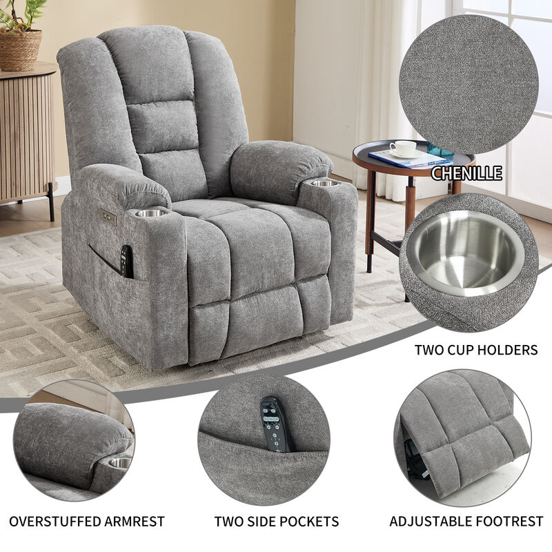 Power Lift Recliner Chair with Massage and Heat, Overstuffed Recliners image number 3