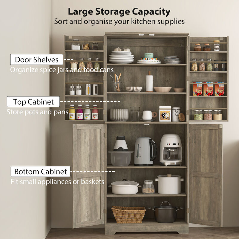 Hivvago Tall Pantry Cabinet with Adjustable and Door Shelves image number 3