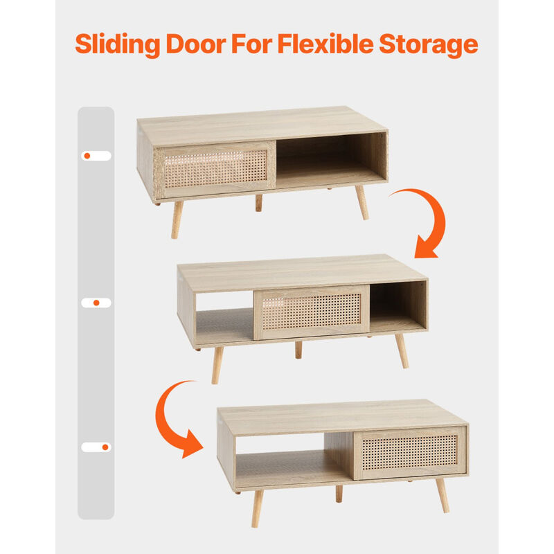 Mid Century Rattan Coffee Table with Two-Tier Storage for Living Room or Bedroom