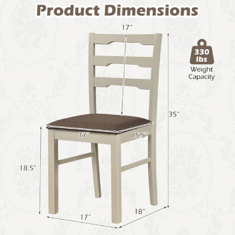Set of 4 Upholstered Kitchen Chairs with Wooden Legs Linen Look Dining Room Chair Set-Ivory image number 2
