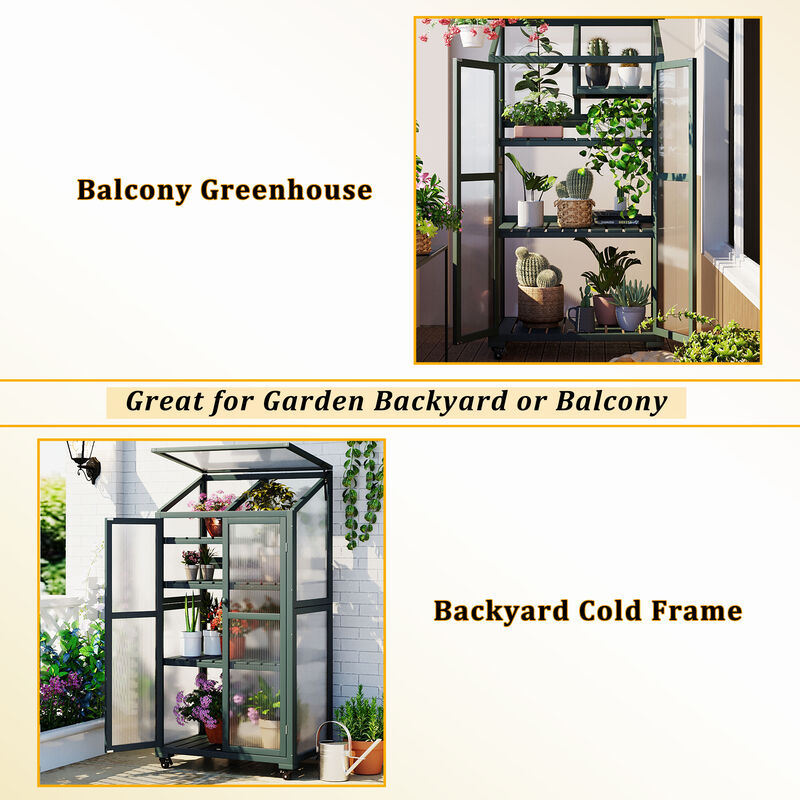 Whisen 78-Inch Garden sheds, Greenhouse with 4 Skylights & 2 Folding Shelves image number 3