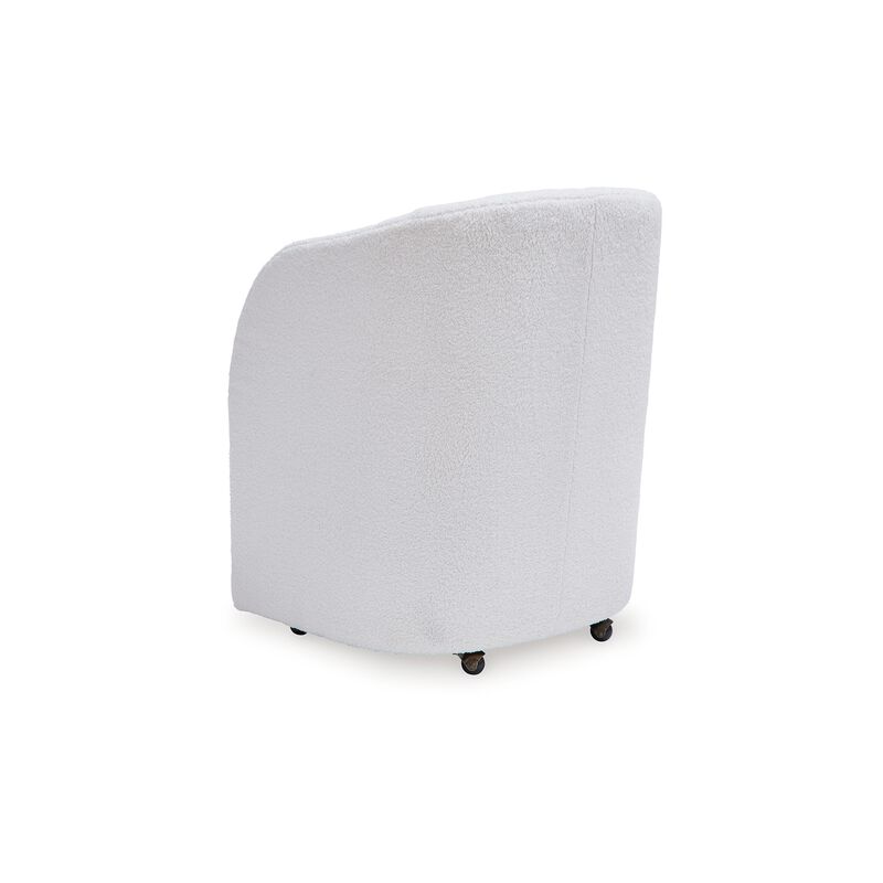 Robeck Dining Armchair Set of 2 with Wheels, Ivory Boucle Polyester - Benzara