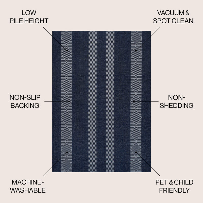 Nautisk Trellis Stripe Machine Washable Area Rug