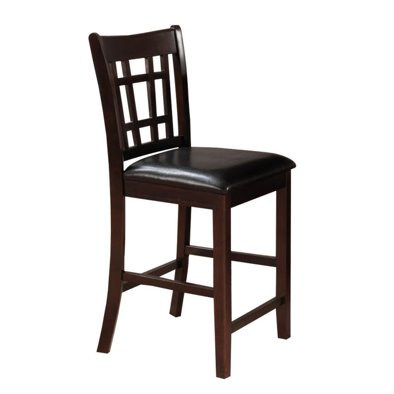 41 Inch Wood Counter Height Chair, Leatherette Seat, Dark Brown, Set of 2