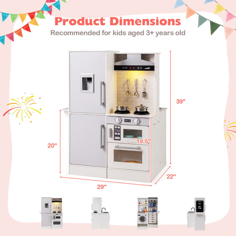 Kids Dual Sided Play Kitchen Featuring Water Dispenser and Range Hood 3+ Years Old image number 2