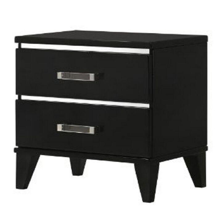 Nightstand with 2 Drawers and Metal Trim, Black-Benzara