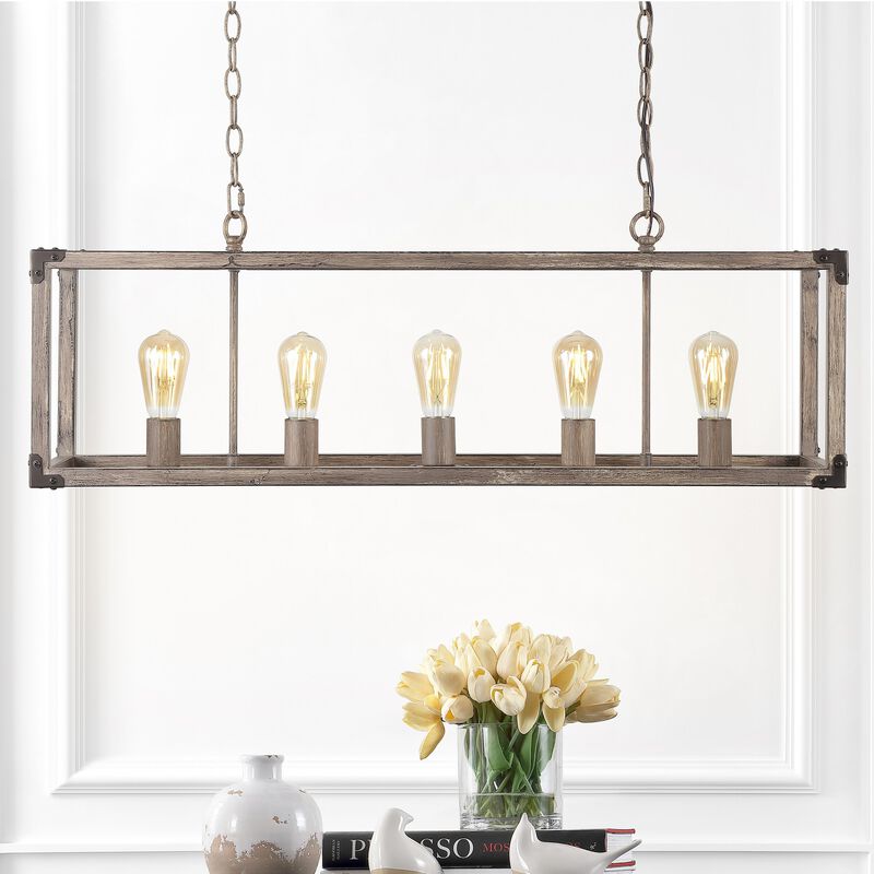 Magnolia 5-Light Linear Adjustable Iron Rustic Farmhouse LED Pendant