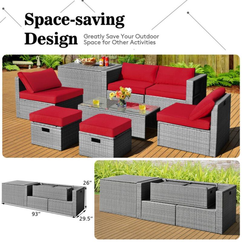 Hivvago 8 Pieces Patio Rattan Furniture Set with Storage Waterproof Cover and Cushion