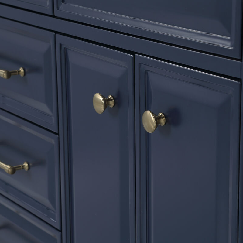 Palace 60 In. Double Sink Carrara Quartz Countertop Bath Vanity in Monarch Blue with Satin Gold Hardware