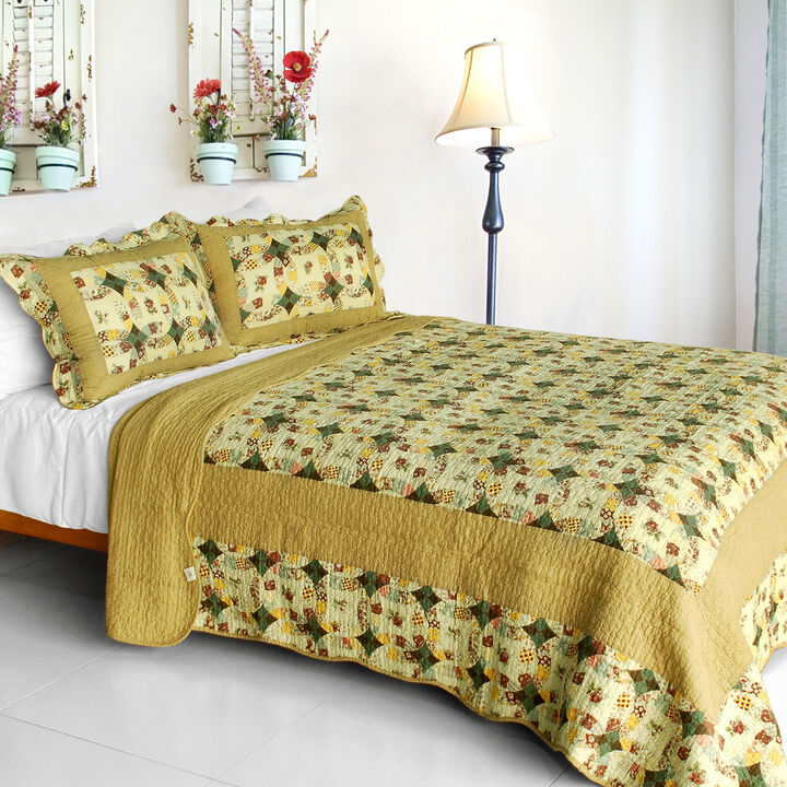 3PC Cotton Quilt Set Queen Vermicelli Quilted Bedding