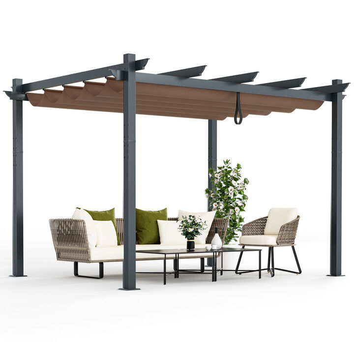 10x12 Feet Outdoor Aluminum Retractable Pergola Canopy Shelter with Grape Trellis