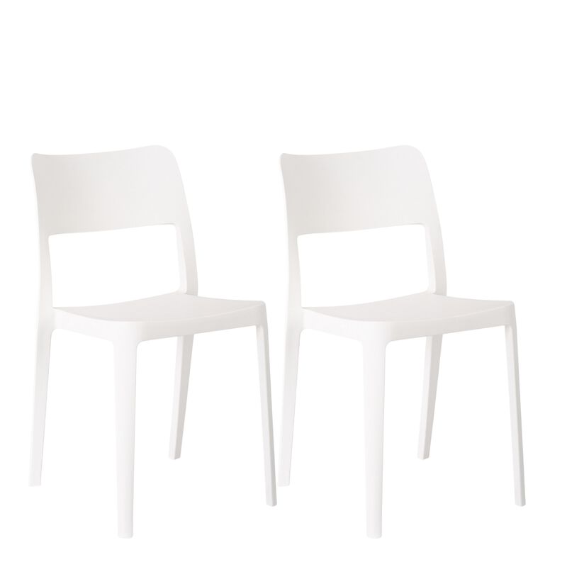 HomeRoots Set of Two White Heavy Duty Plastic Outdoor Stacking Accent Chairs image number 0