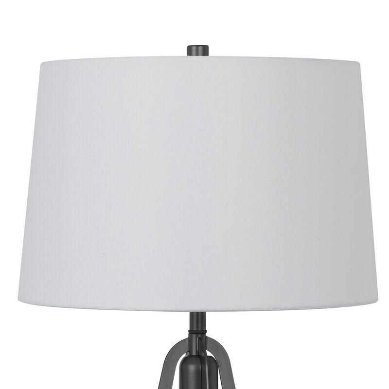 Leya 30 Inch Table Lamp, Lantern Style Glass Base, White Fabric Shade - Benzara