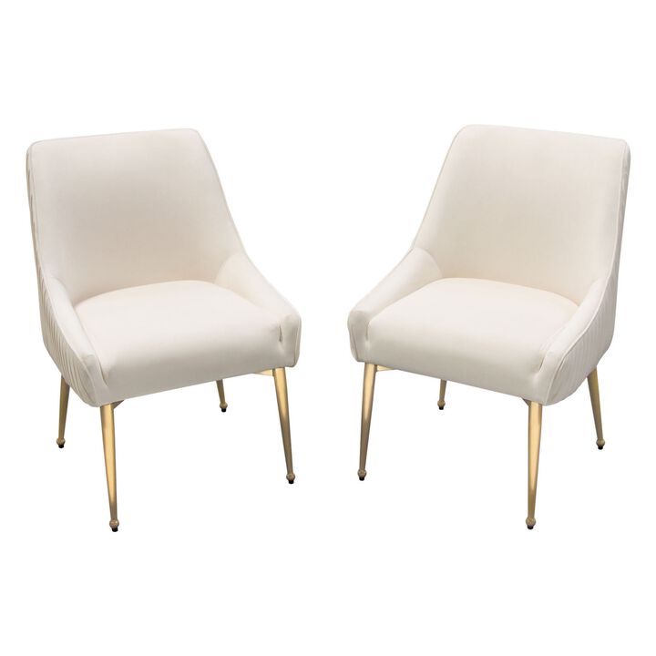 24 Inch Dining Chair, Set of 2, Cushioned Seating, Sloped Arms, Off White - Benzara