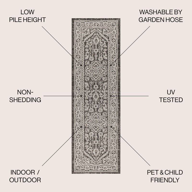 Sinjuri Medallion Textured Weave Indoor/Outdoor Area Rug