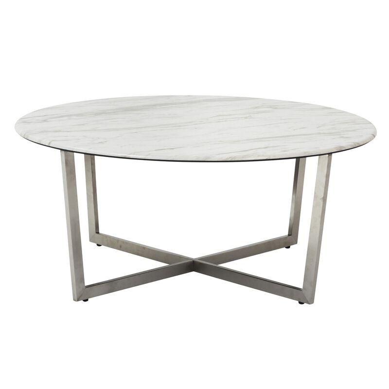 Homezia White on Stainless Faux Marble Round Coffee Table image number 4