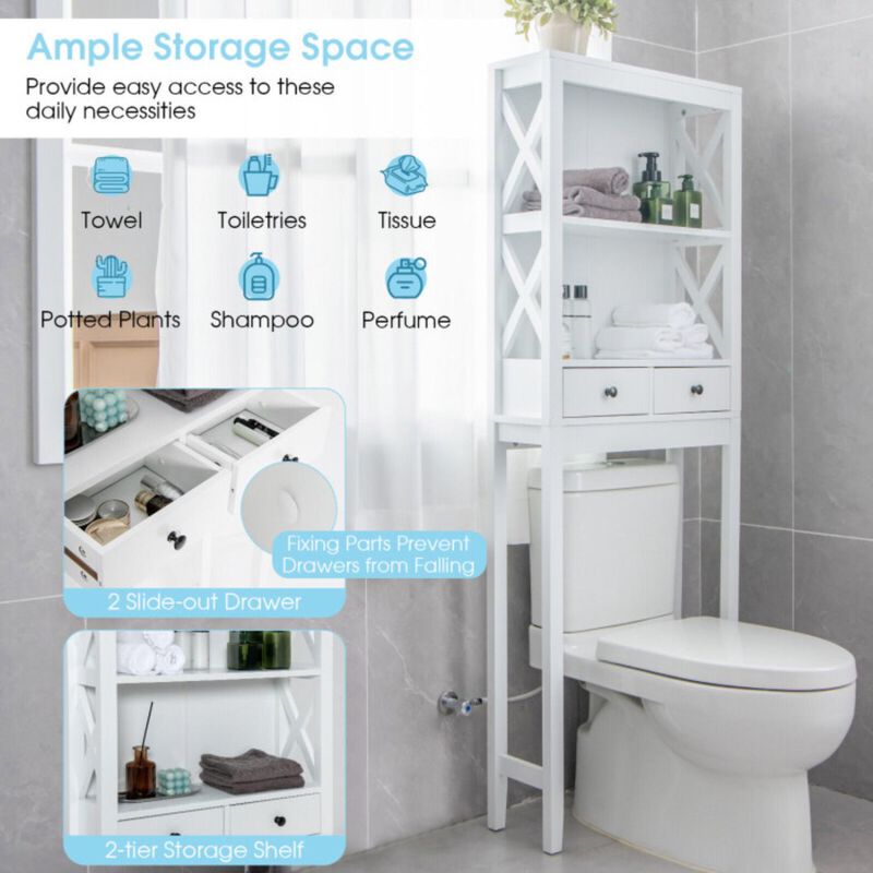 Hivvago Over the Toilet Storage Rack Tall with Drawers Shelves and Adjustable Bottom Bar