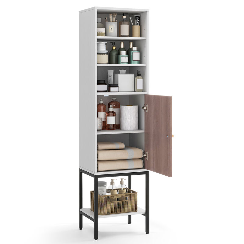 Bathroom Tall Cabinet with 1 Door and 4 Shelves Narrow Storage Unit