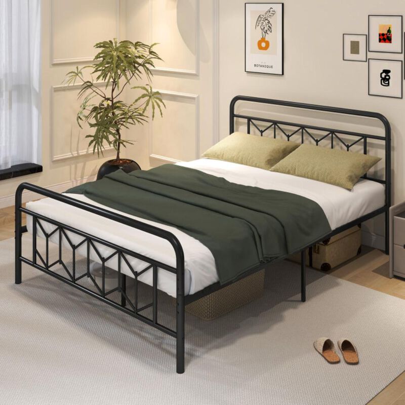 Hivvago Platform Bed with High Headboard and Snap Lock Metal Slats