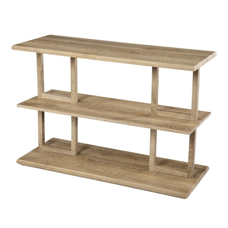 HomeRoots 42" Natural Wood Floor Shelf Console Table With Two Shelves image number 0