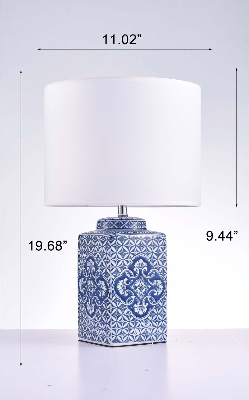 Pasargad Home Margaret Metal & Ceramic Table Lamp, White/Blue