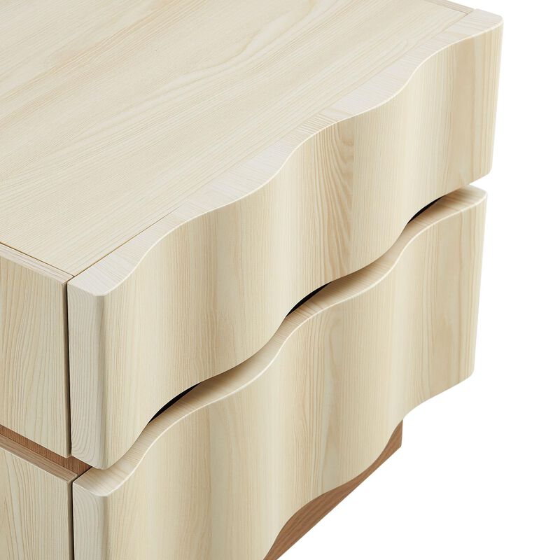 Modway Isola 22 Inch Wood Nightstand in White Light Oak - Accent Side End Table with 2 Wave Front Drawers for Bedroom or Living Room Storage image number 8