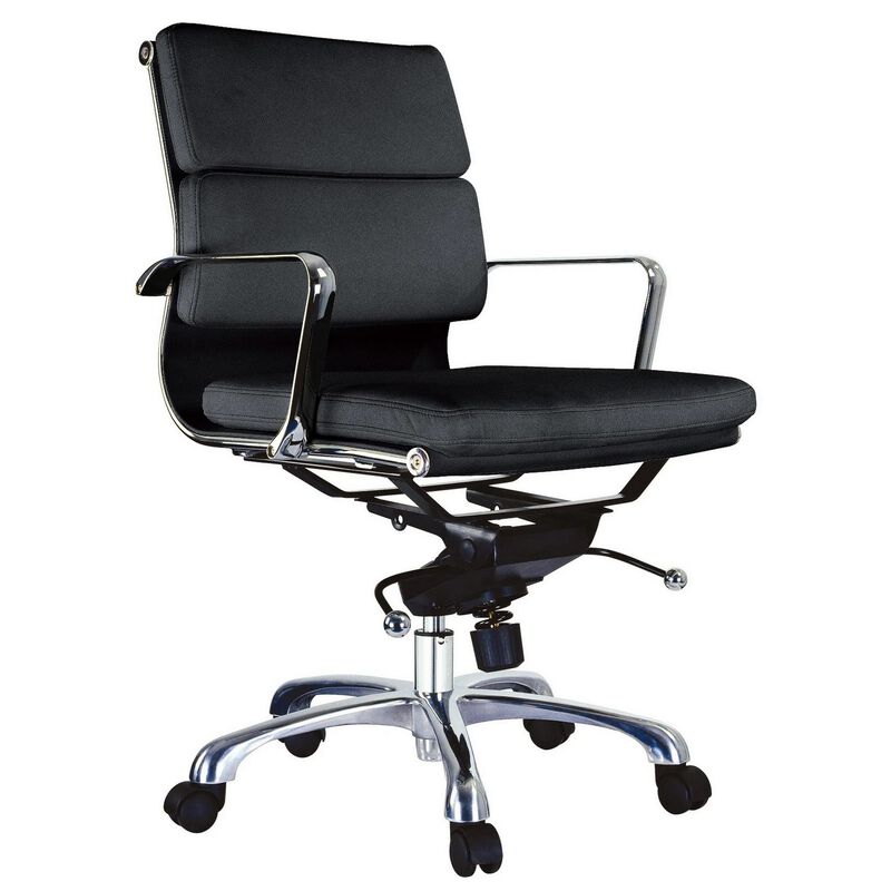 Elle 20 Inch Low Back Swivel Office Chair, Cushioned, Rolling Wheels, Black-Benzara