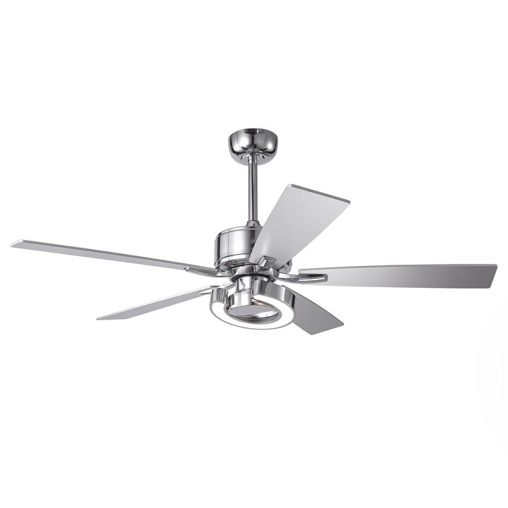 52 in. Chrome Reversible Blades Integrated LED Ceiling Fan with Light and Remote