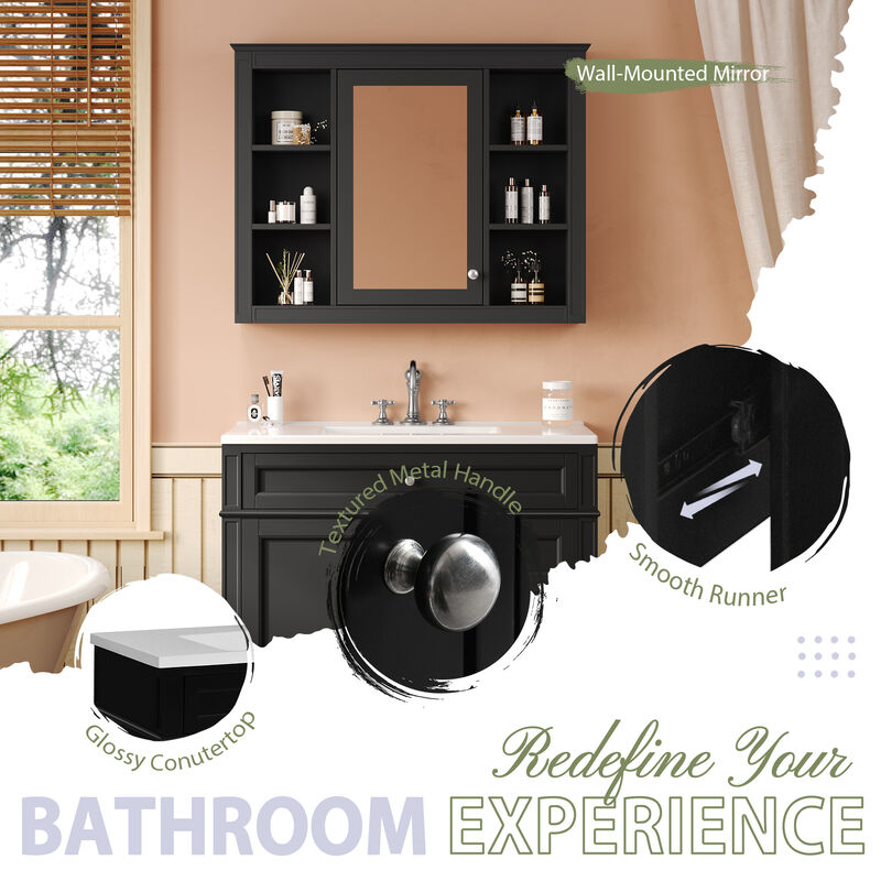 36'' Single Sink Bathroom Vanity with  Mirror cabinet