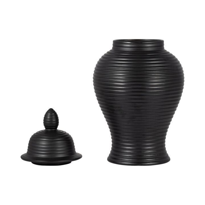 18" Ribbed Temple Jar, Black