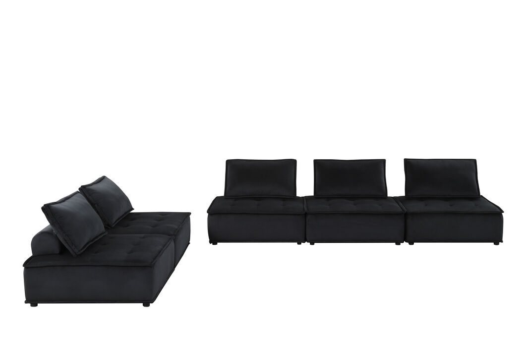 Streamdale Anna Black Velvet 5 Piece Sectional Sofa Ottoman