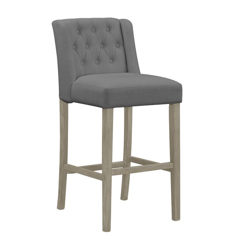 Glamour Home Set of 2 Aled Gray Fabric Bar Stool with Side Wings and Tufted Buttons