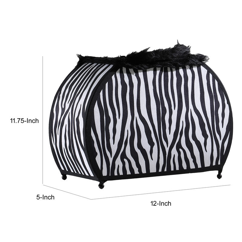 Wigi 12 Inch Accent Lamp, Purse, Zebra Animal Print, Black White Faux Fur image number 1