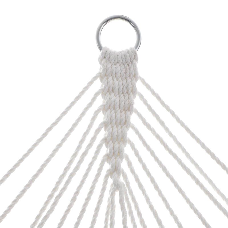 Quilted Hammock with Curved Wicker Spreaders for Comfortable Outdoor Relaxation