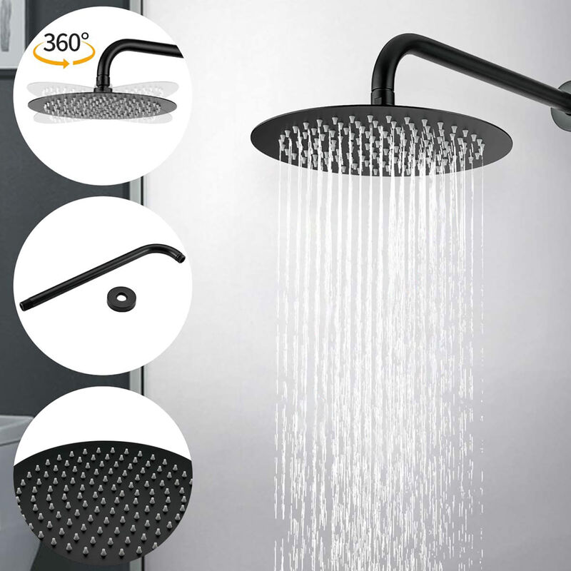 10" Matte Black Roud Rain Shower Head And Handheld Shower Head Set