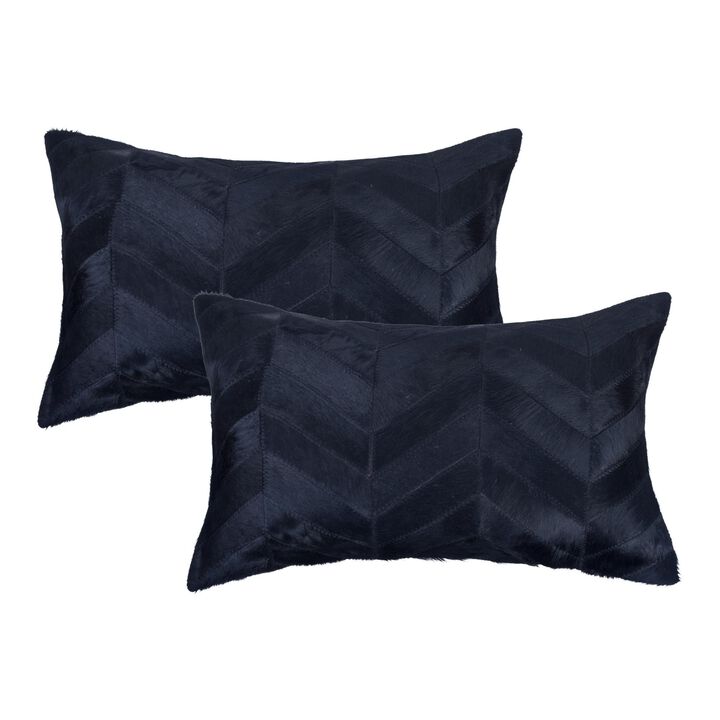HomeRoots Set of Two 12" X 20" Black Lumbar Chevron Cowhide Throw Pillows