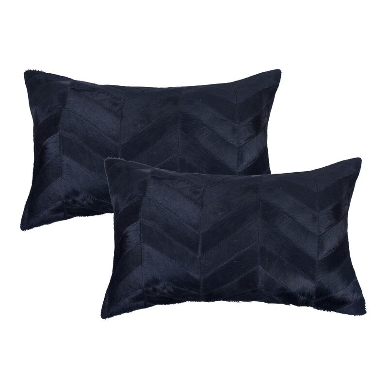 HomeRoots Set of Two 12" X 20" Black Lumbar Chevron Cowhide Throw Pillows image number 0